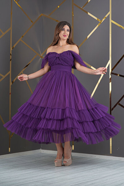 Matik Abiyem Tulle Design Off-the-Shoulder Chest Cut Skirt Layered Floor Long...