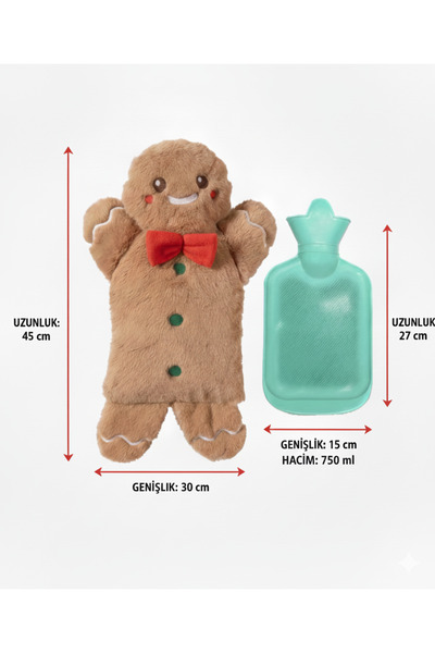 toysme Kurabiye Adam Sıcak Su Torbası – Sevimli, Yumuşak Kılıf-Yılbaşı Hediyesi
