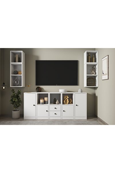 Nettrends Duvar Rafli Çekmeceli Tv Ünitesi Beyaz Tvt-1170-Ç