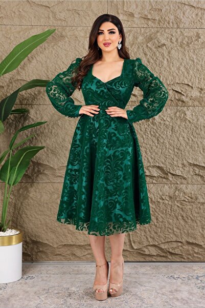 Matik Abiyem Тонке атласне серце декольте з принтом зграї міді плаття міді Ве...