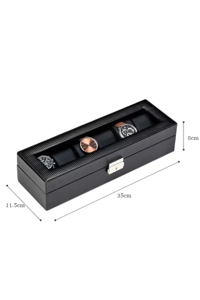 Generic 6-Slot Watch Box for Men, Carbon Fiber Watch Display Case with Glass Lid, Jewelry Storage Organizer