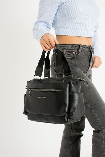 Sanmorris حقيبة كتف نسائية من الجلد الصناعي متعددة الأقسام مفيدة وقابلة للتعد...