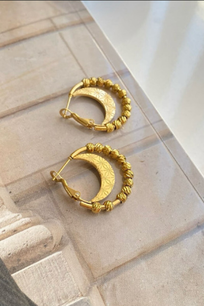 Leo'Stone Özel Seri Stellar Moon Halka Tasarım Dorika Top Detaylı Kadın Çelik...