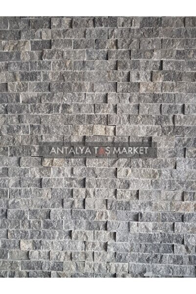 ANTALYA TAŞ MARKET Loft Gri 2,3x4,8 Cm Fileli Patlatma Taş Duvar Kaplaması Tv Ünite Arkası Şömine Kaplama Bina Giriş