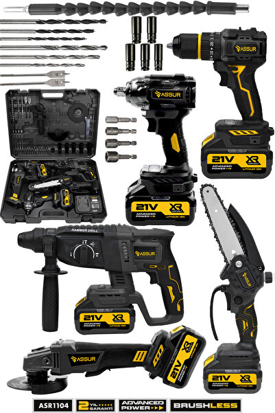 ASSUR 21V Akülü 5'li Set Kırıcı Delici Hilti Taşlama Somun Sıkma Budama Testeresi Akülü Vidalama