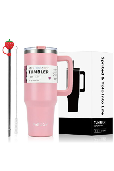 Choice زجاجة ماء معزولة من الفولاذ المقاوم للصدأ، سعة 801-900 مل، لون وردي فاتح، من WATERSY، سعة كبيرة 30/40 أونصة.