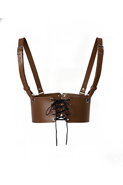 Angels Passion Kahverengi Kadın Kemer Korse Body Harness Geniş Omuz Askılı Ba...