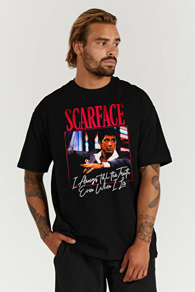 kun inaki Scarface Yaralı Yüz Al Pacino Oversize Kalıp Siyah Geniş Bol Kesim ...