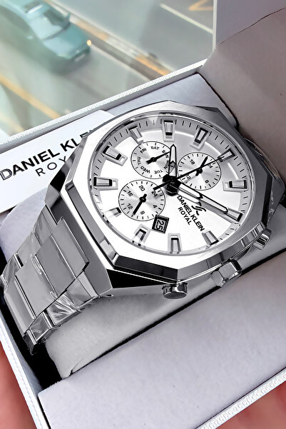 Daniel Klein ساعة يد رجالية أصلية 3 Atm مقاومة للماء باللون الفضي وسوار فولاذي هدية DKE2135C1