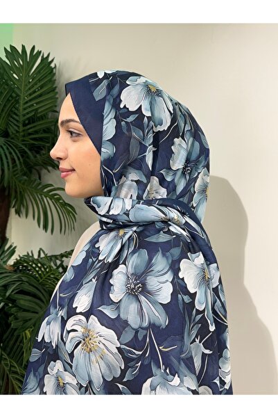 MORZE Çiçek Desenli pamuk şort şal lacivert-çiçek