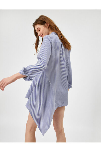 Koton Ασύμμετρη μπλούζα πουκάμισο με ριγέ γιακά