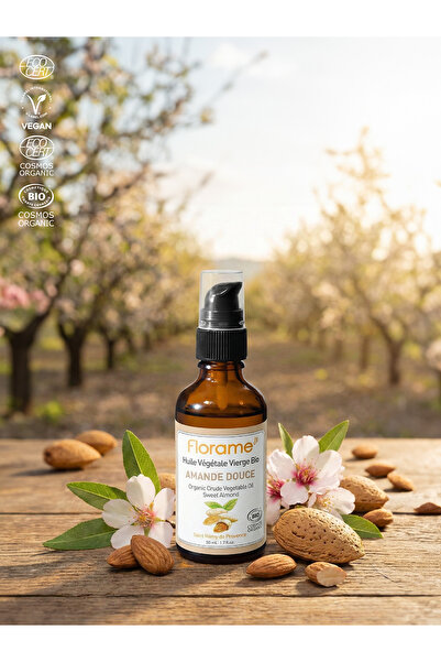 Florame Organik Tatlı Badem Yağı 50 ml - Soğuk Sıkım - %100 Saf - Vegan
