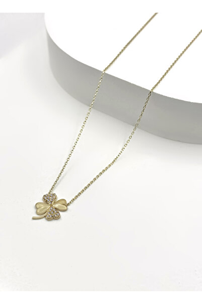 DİAMİNE PIRLANTA 14 Ayar Altın Dört Yapraklı Taşlı Yonca Kolye