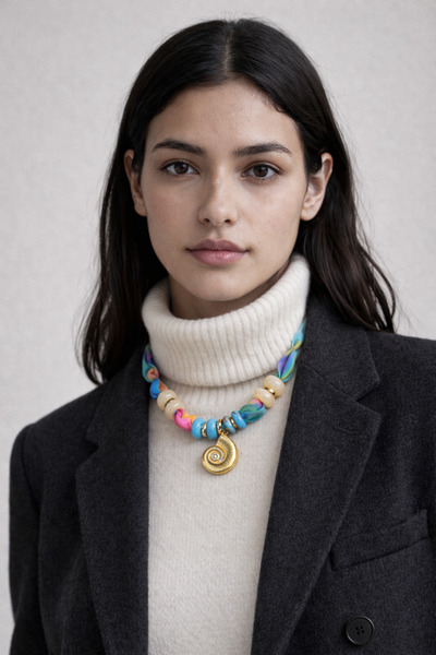 Bermecy سليا |   قلادة على شكل وشاح قابلة للتعديل، موديل قلادة حلزونية ذات أطراف ذهبية