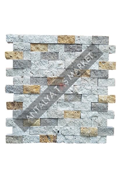 ANTALYA TAŞ MARKET Mix 3 Renk Fileli 2,3 X4,8 Cm Patlatma Taş Duvar Kaplama Gerçek Doğal Taş Tv Ünite Arkası Kaplama