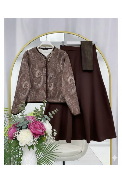 modasindoma Women's Ethnic Patterned Skirt Suit