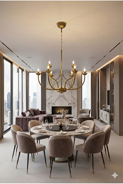 avizade VALENTIA Eskitme 8 Kollu Klasik Avize E14 Duylu Metal Gövdeli Salon ve Yemek Odası Avizesi