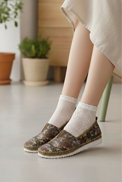 N Napa Shoe Floral Patterned Comfortable Sole Flexible Structure Daily Comfortable Ballerina Shoes Napa-108F