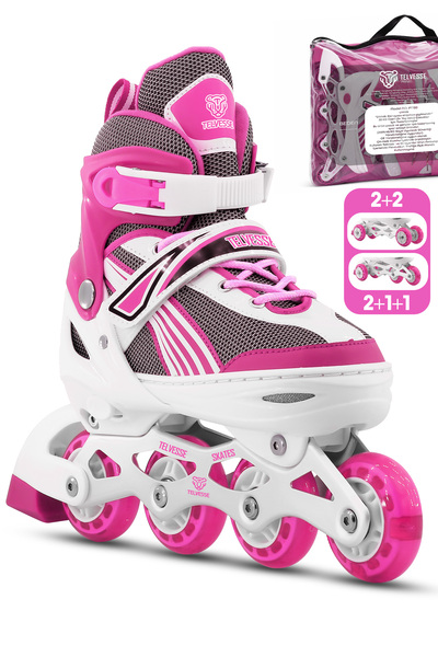Telvesse Pink 8780 - Lighted Adjustable Wheel and Body Practice Metal Base Skate for Kids Youth