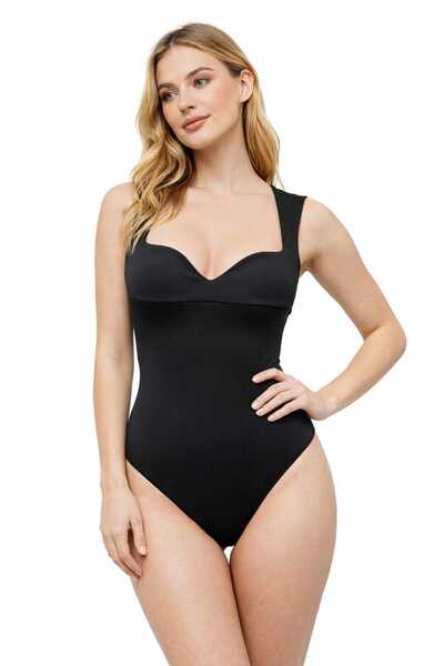 eva clothing KADIN SİYAH KALP YAKA BODY
