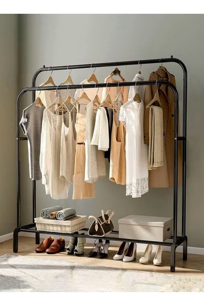 Generic Clothes Organizer And Metal Stand Black 150x96x45cm