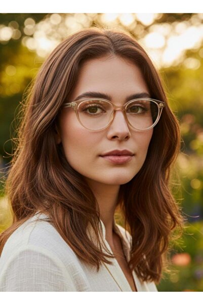 EMC Trend Aksesuar Bej Cat Eye Basic Çerçeve Mavi Işık Korumalı Gözlük