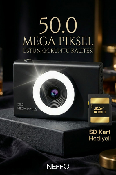 NEFFO Dijital Kamera | 50 MP 8x Zoom Hafif Kompakt Fotoğraf Makinesi (SD KART...