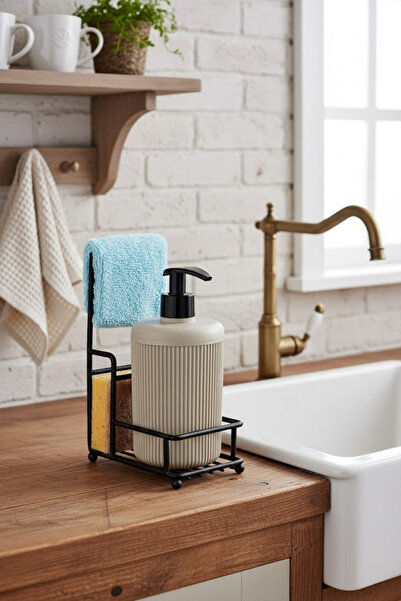 grimorlife Метална стойка с гъба, единична, бежов цвят, акрил, препарат за миене на съдове, течен сапун - закачалка за кърпи