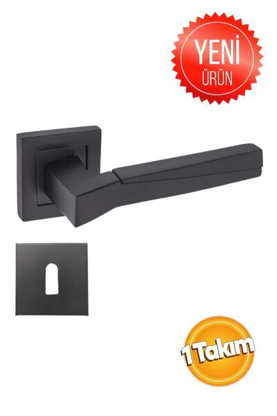 Nobel Meridyen Mat Siyah Kare Rozetli Oda Kapı Kolu ( 1 Takım=2 Adet Kapı Kolu 2 Adet Alt Rozet )