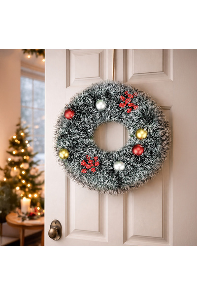 Evidea Deco Kapı Süsü Çelenk - Yeşil / Beyaz - 40 cm