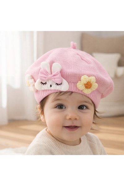 GlassySKY (0-3 godine) Slatka kapa sa zečićem, pletena zimska kapa za devojčice