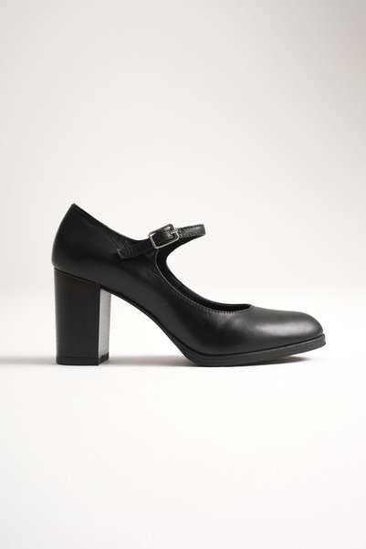 ANALİN SHOES Women's Genuine Leather Strappy Heeled Shoes Black