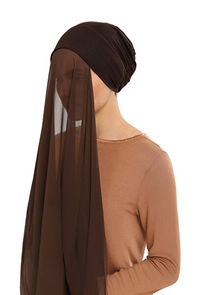 Altobeh شال شيفون مطاطي عملي فاخر جاهز باللون البني