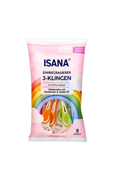 ISANA Shaving Razor 3 Blades Disposable Rainbow 8-Pack