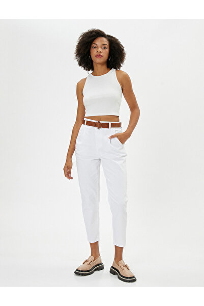 Koton Karotkové kalhoty s páskem Crop kapsa na noze Bavlna Pohodlný střih
