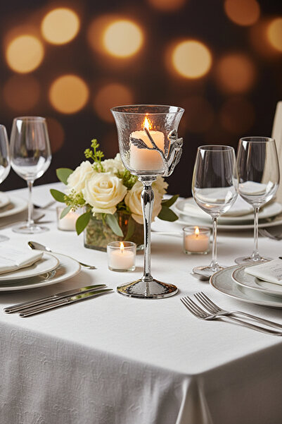 Cornella Oak Dekoratif Cam T-Light Mumluk Silver Küçük