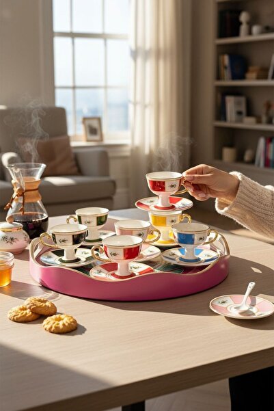 Onedekor طقم من 6 فناجين قهوة ملونة من البورسلين تشيتكي