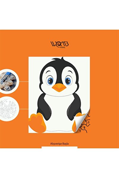 wombhobby Penguen Çocuklar Için Sayılarla Boyama Seti 30x40cm Çerçeveli (Kasn...