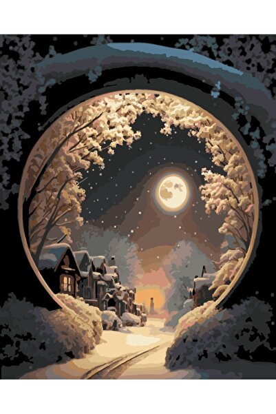 wombhobby Küresel Kasaba Sayılarla Boyama Seti 40x50 cm (Tuvale Gerili)