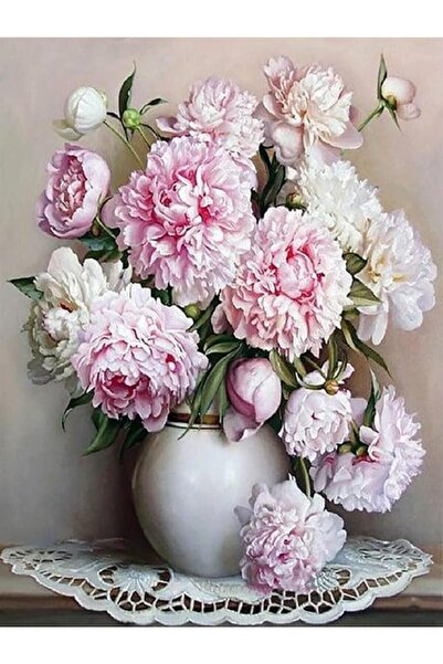 wombhobby Beyaz Vazo Ve Çiçekler 2 Sayılarla Boyama Seti 80x100 Cm Çerçeveli (Kasnağa ) Gerili