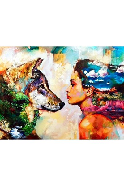 wombhobby Kadın Ve Kurt 2 Sayılarla Boyama Seti(40x50 Cm Tuval Şasesine Gerili)