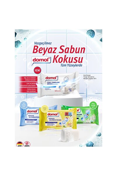 DOMOL Çok Amaçlı Yüzey Temizleme Mendili 50'li Beyaz Sabun
