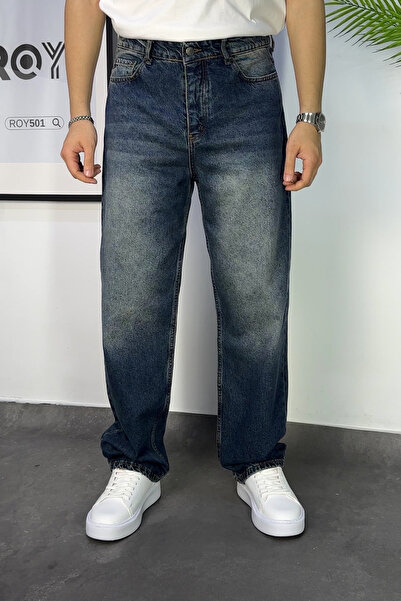 ROY501 Erkek Baggy Pantolon Bol Paça Haki Yıkamalı Baggy Jeans