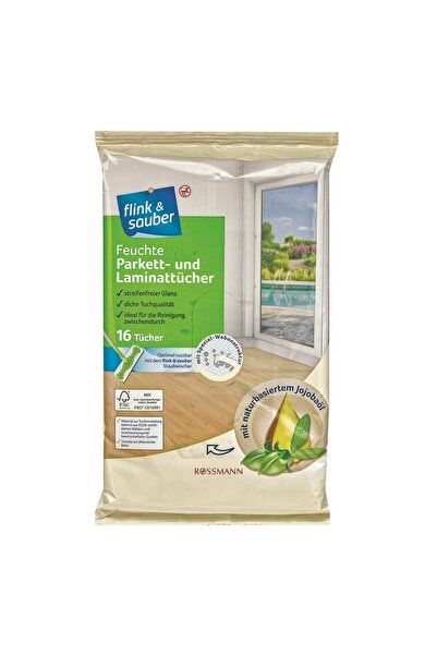 Flink Sauber قماش مبلل خاص للأرضيات الخشبية والأرضيات المصفحة، 22×30 سم، عبوة من 16 قطعة