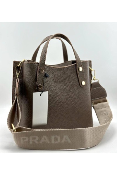 Mimoza Accessories حقيبة يد بلون بيج داكن/كاكي غير لامع، موديل بحزام طويل