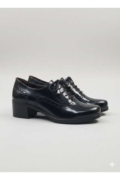 POOMA Hakiki deri siyah rugan kadın klasik Oxford ayakkabı