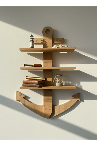 varje Marine Stil Deniz Çapası Ahşap Duvar Rafı 68x96 cm | Dekoratif Raf