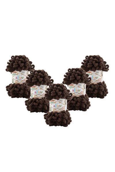 Alize ٥ قطع من خيوط الحياكة اليدوية البنية المنتفخة ٢٦ - ١٠٠ غرام، ٩ أمتار. خيوط حياكة الأصابع