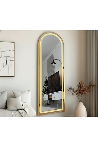 EsenHome DECOR Gold Çerçeveli Günışığı Ledli Oval Duvar Aynası 60x180 cm