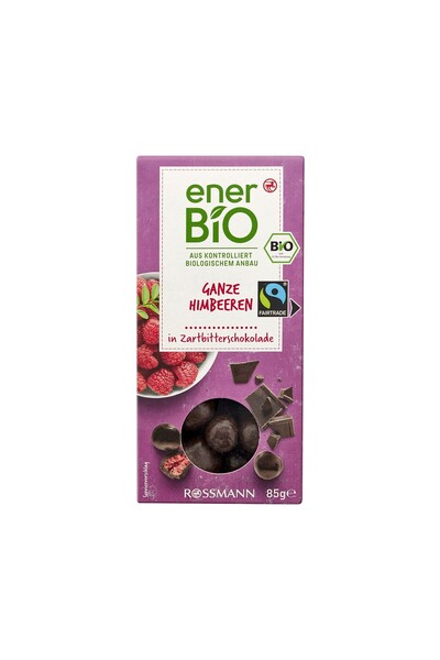 enerBio Organik Çikolata Bitter Çikolata Kaplı Ahududu 85 gr